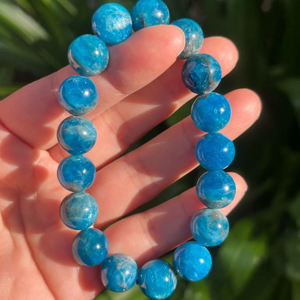 12mm stretchable blue‎ apatite bracelet